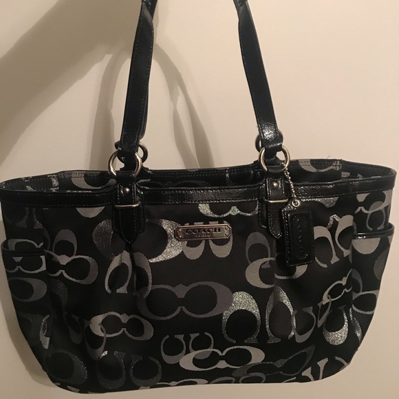 black and silver coach purse